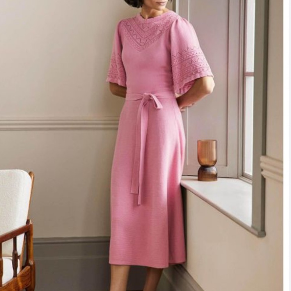 Boden Wide Sleeve Knitted Midi Dress in Formica Pink Size 12R.